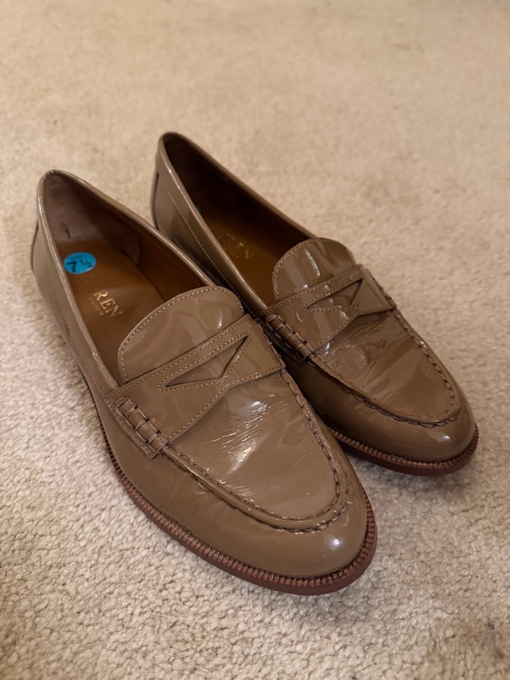Lauren Ralph Lauren Patent Leather Loafers in Taupe